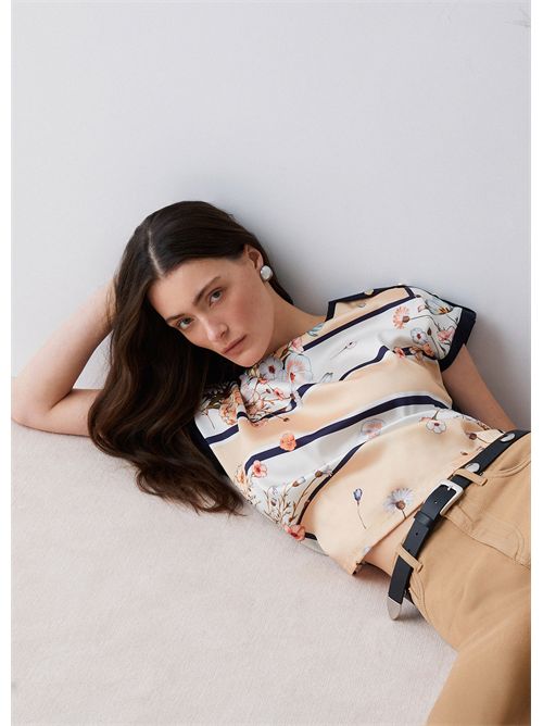 T-shirt con inserto in twill stampato LIU JO | WA6437J6308/P9466